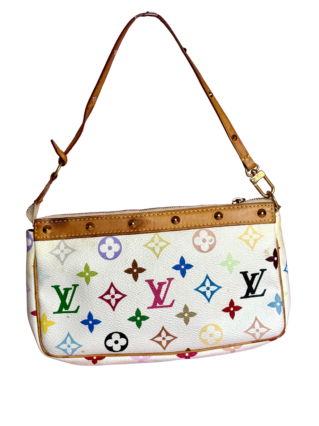 LV x Takashi Murakami Multicolor White Canvas Pochette Accessoire
