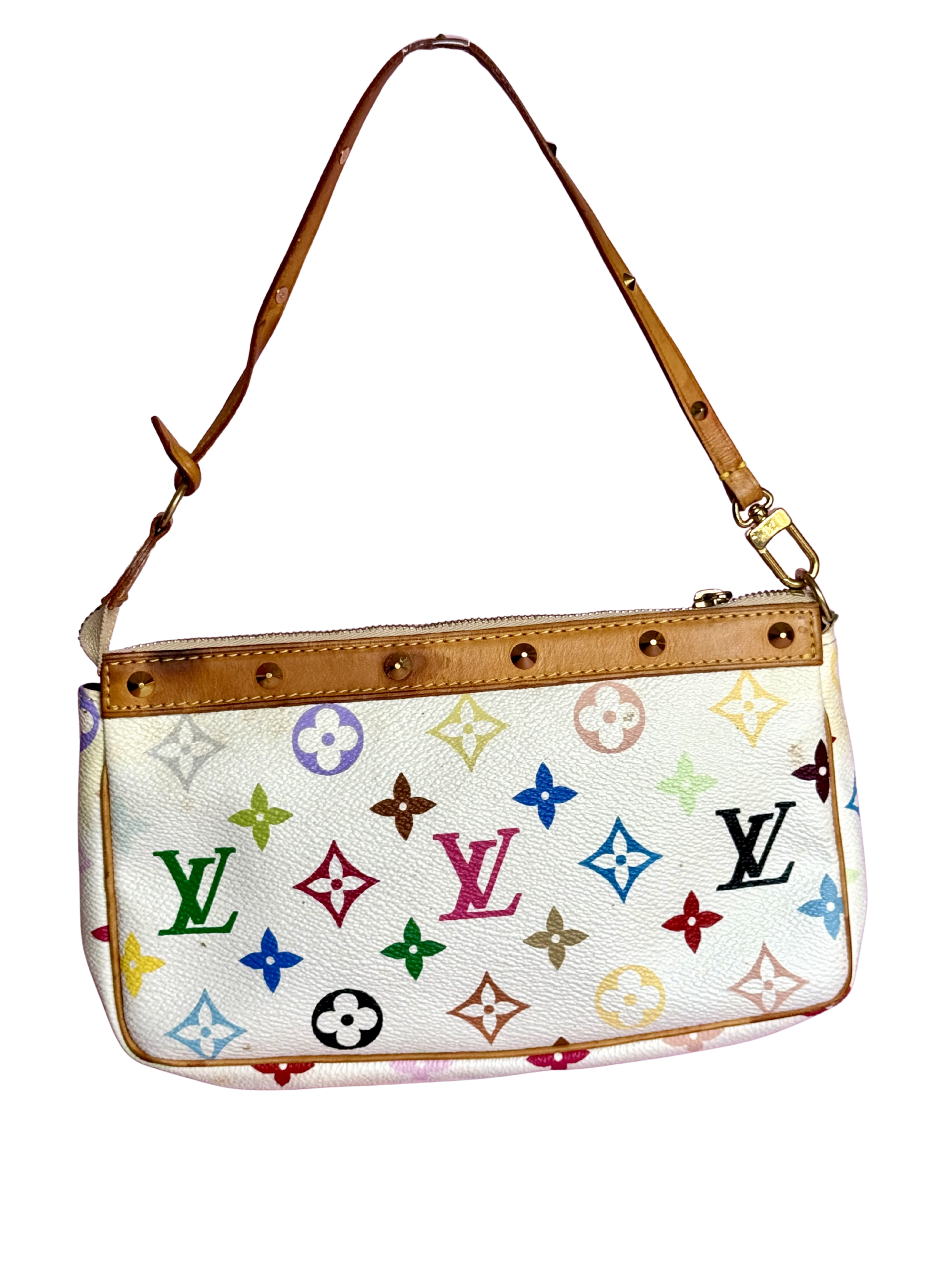 LV x Takashi Murakami Multicolor White Canvas Pochette Accessoire