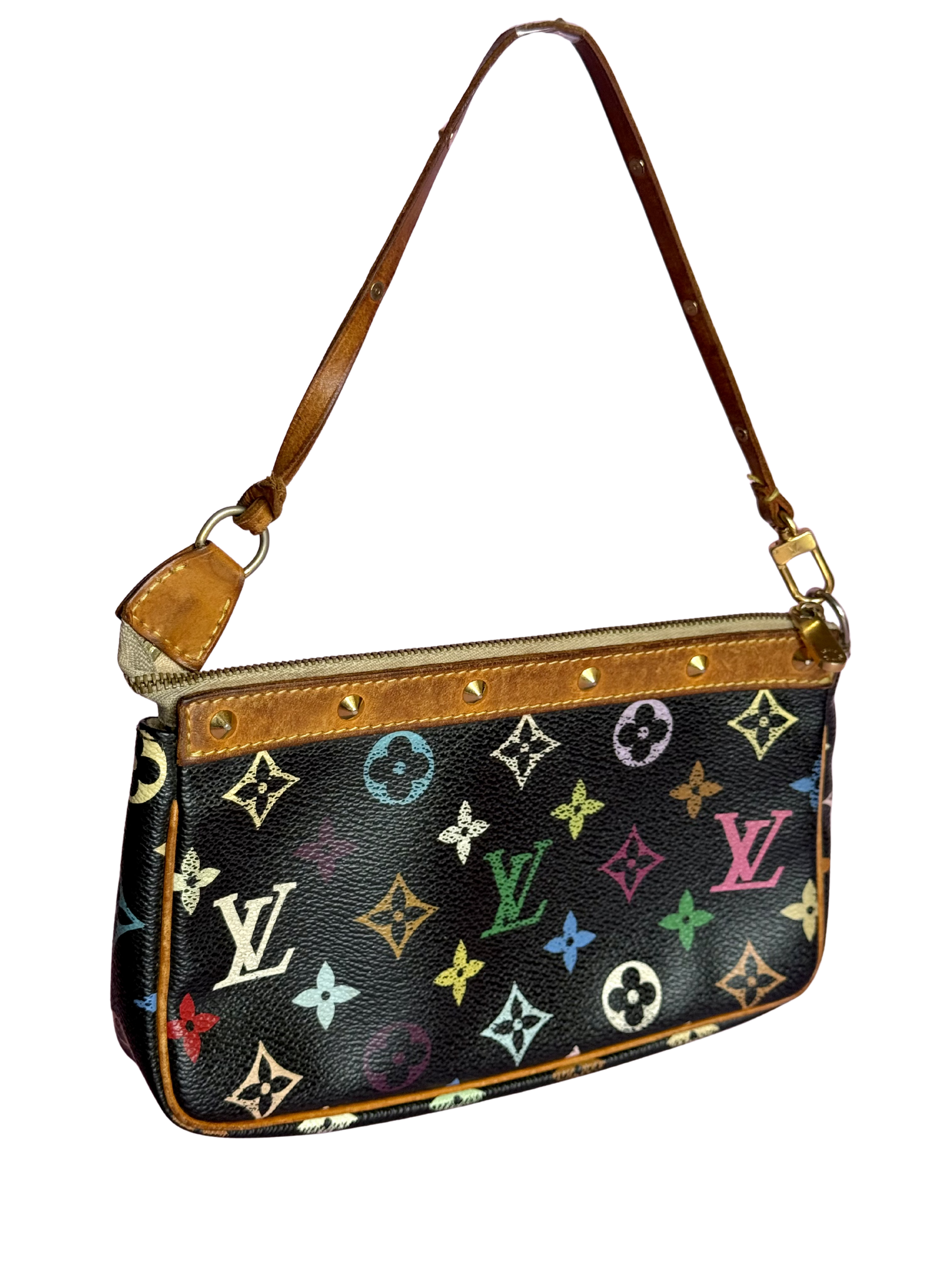 LV x Takashi Murakami Multicolor Black Canvas Pochette Accessoire