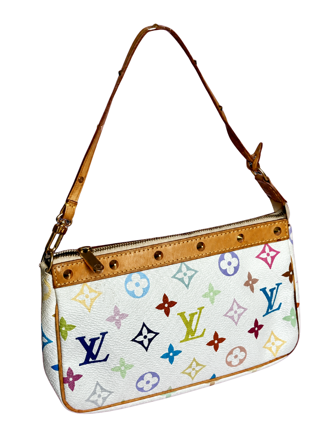LV x Takashi Murakami Multicolor White Canvas Pochette Accessoire