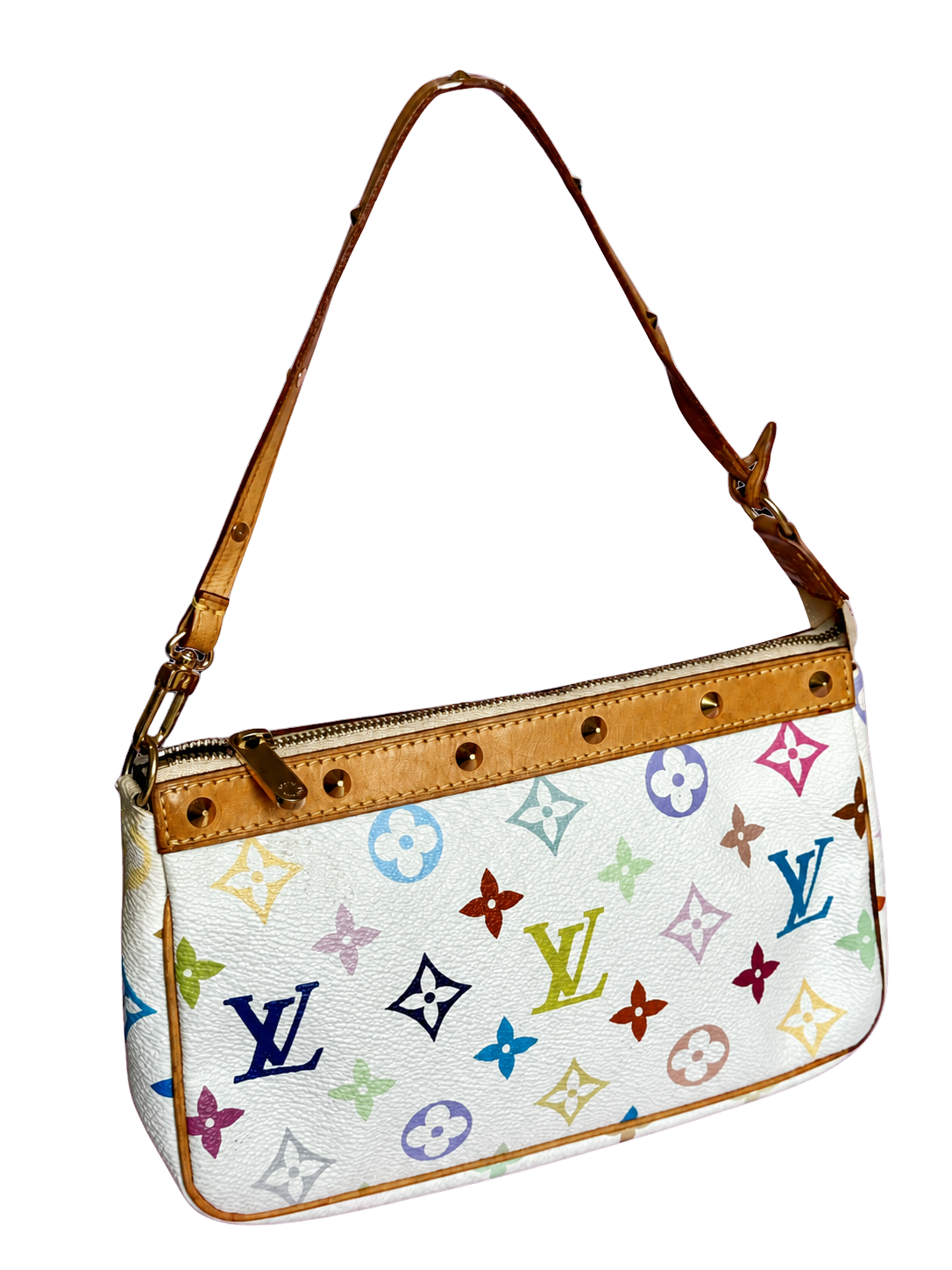 LV x Takashi Murakami Multicolor White Canvas Pochette Accessoire