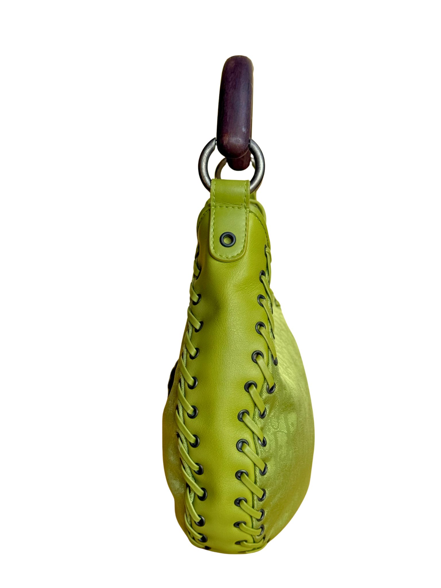 Christian Dior Galliano Gaucho Hobo Bag Lime Green Diorissimo Canvas