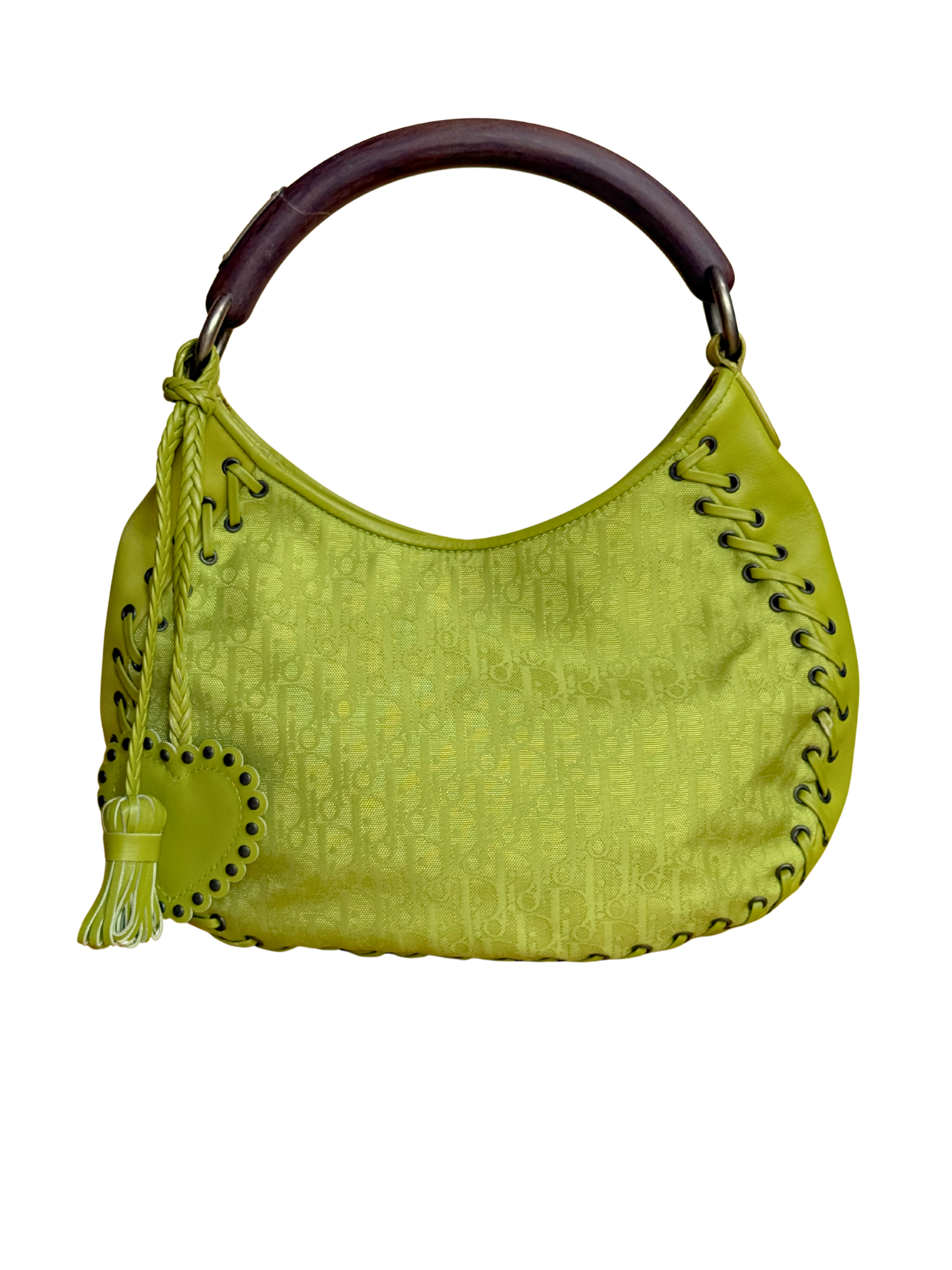 Christian Dior Galliano Gaucho Hobo Bag Lime Green Diorissimo Canvas