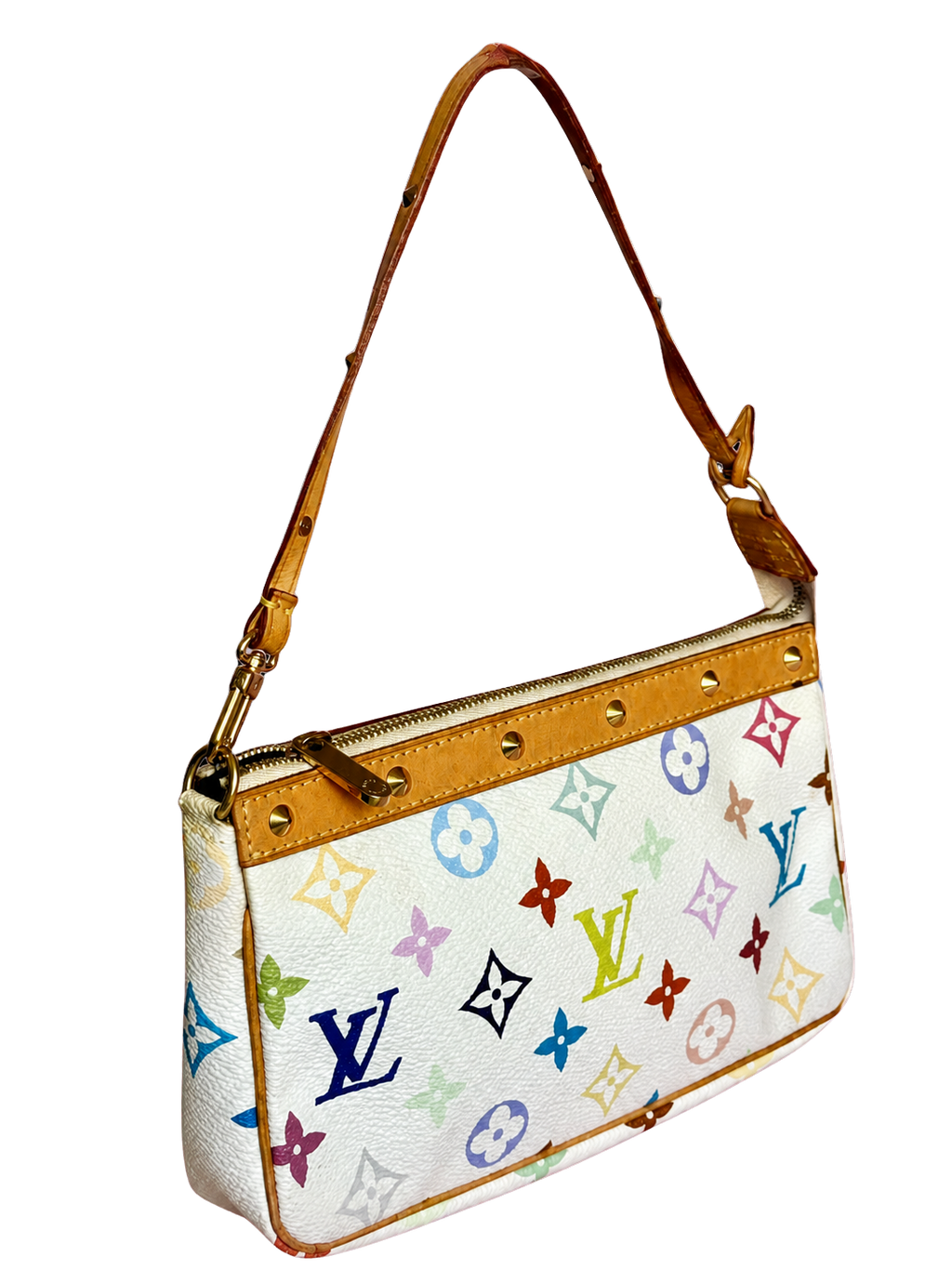 LV x Takashi Murakami Multicolor White Canvas Pochette Accessoire