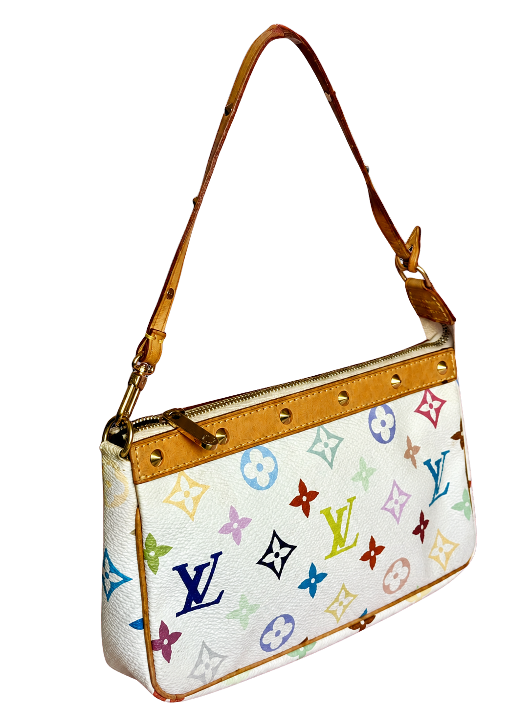 LV x Takashi Murakami Multicolor White Canvas Pochette Accessoire