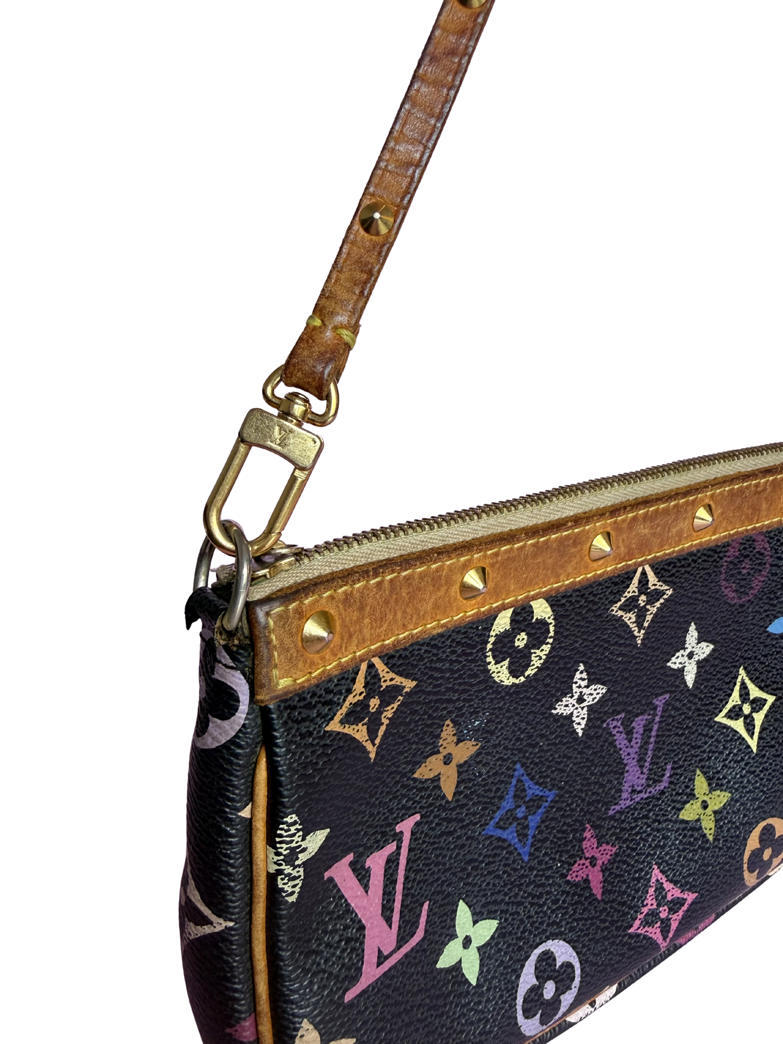 LV x Takashi Murakami Multicolor Black Canvas Pochette Accessoire