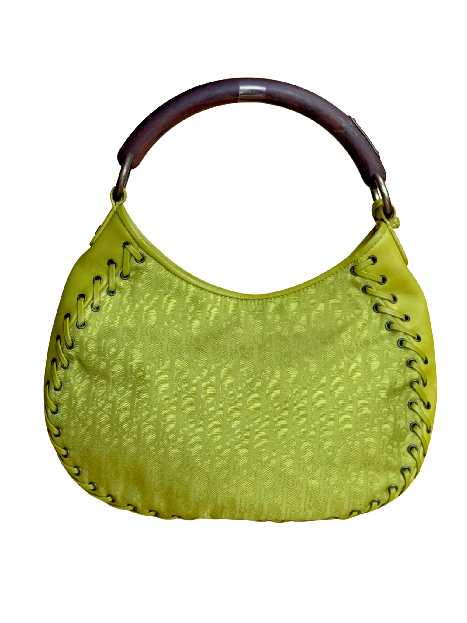 Christian Dior Galliano Gaucho Hobo Bag Lime Green Diorissimo Canvas