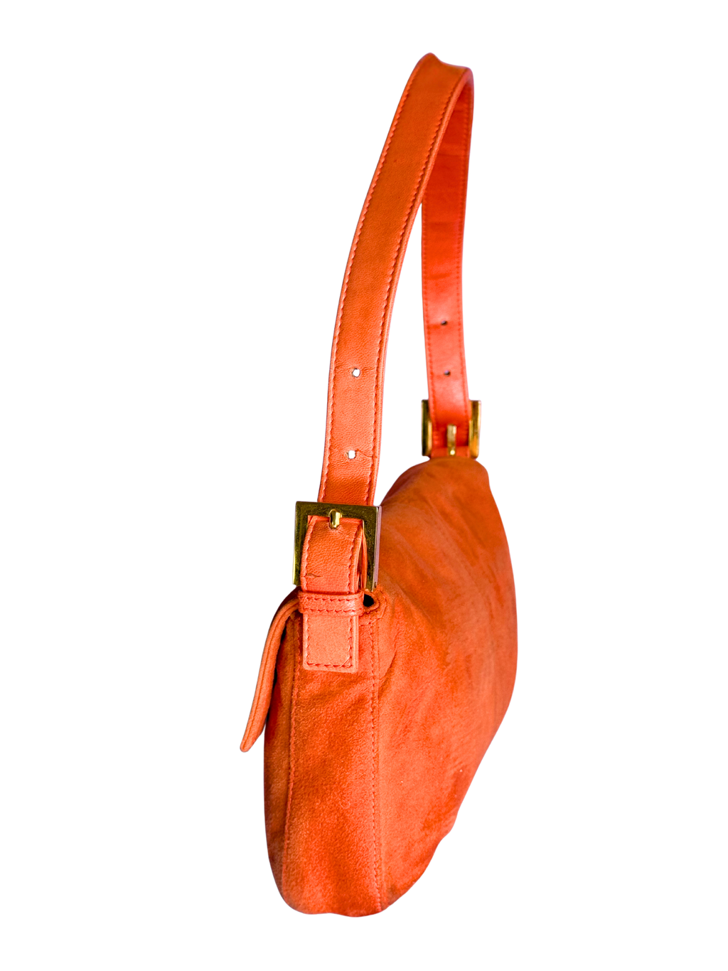 Fendi Orange Suede Baguette with Gold Buckle and Pink Sparkles