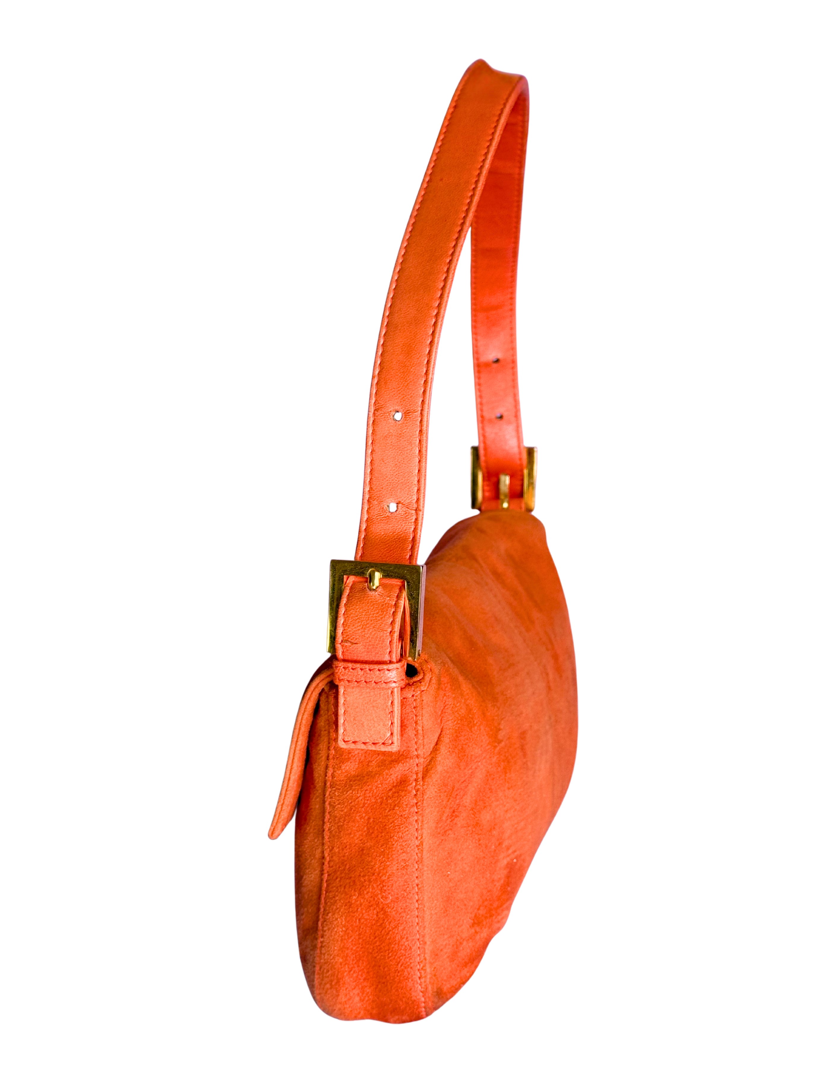 Fendi Orange Suede Baguette with Gold Buckle and Pink Sparkles