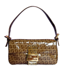 FENDI Zucchino Baguette PVC Shoulder Bag Brown with glitter buckle