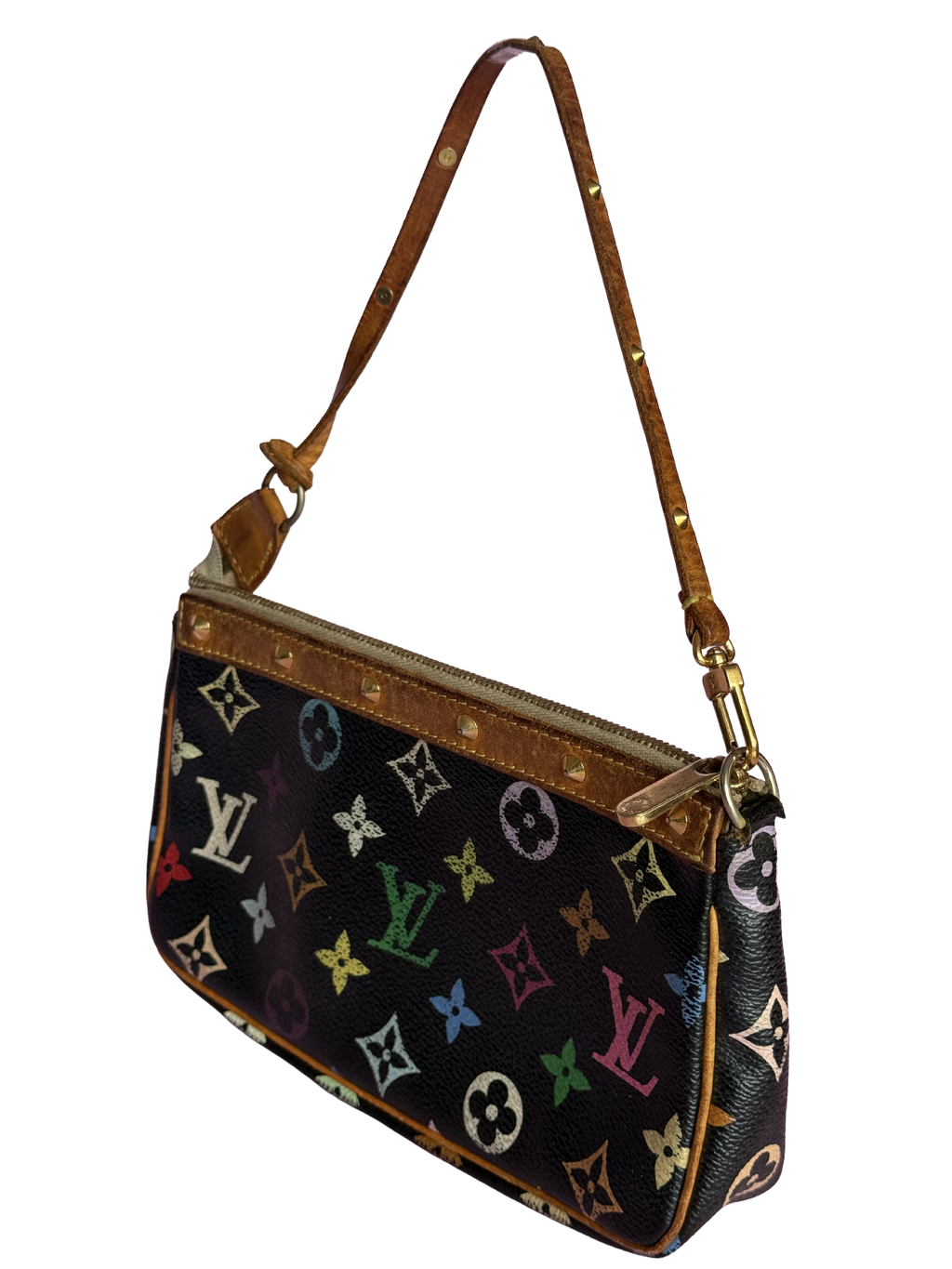 LV x Takashi Murakami Multicolor Black Canvas Pochette Accessoire