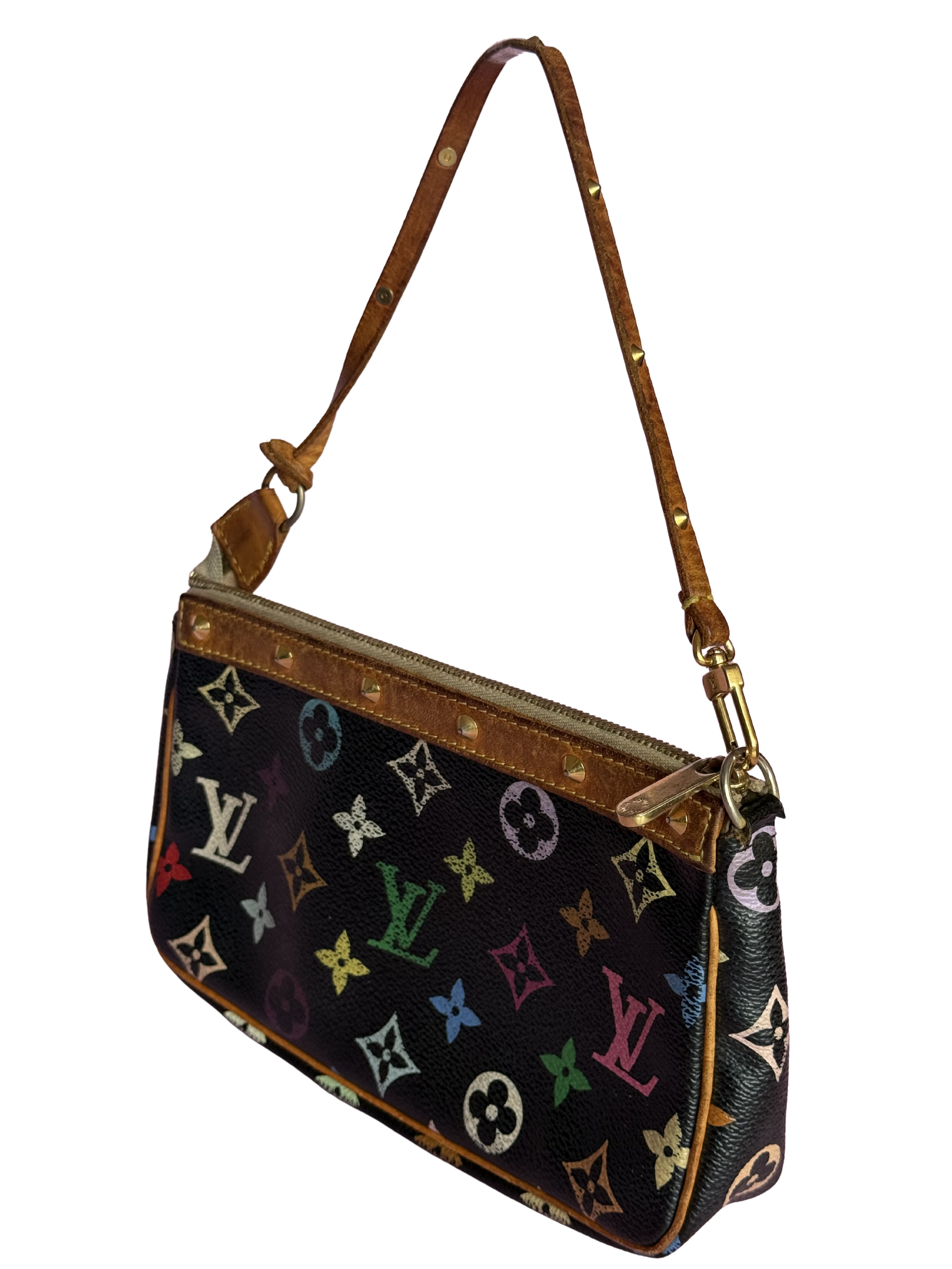 LV x Takashi Murakami Multicolor Black Canvas Pochette Accessoire
