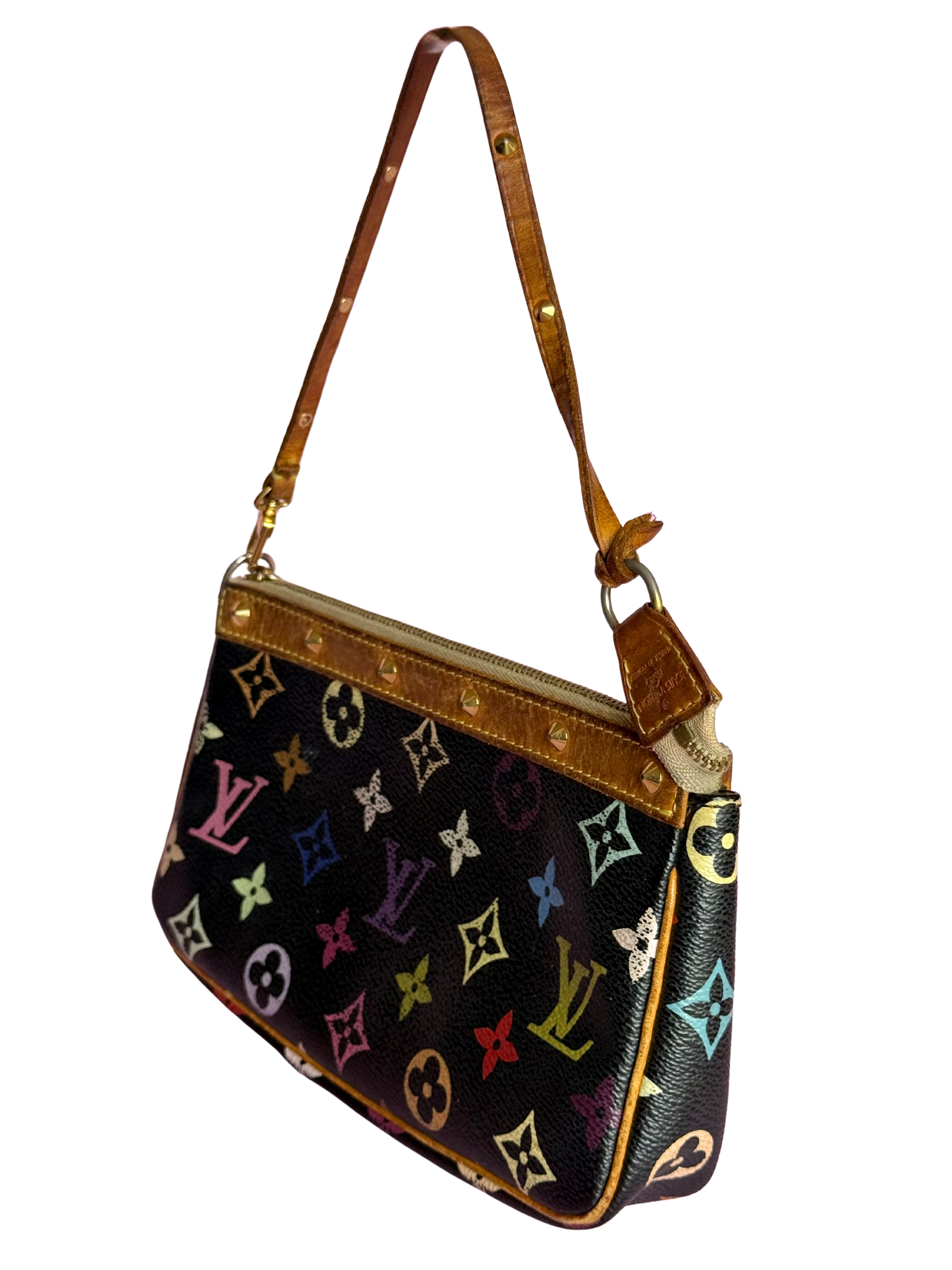 LV x Takashi Murakami Multicolor Black Canvas Pochette Accessoire