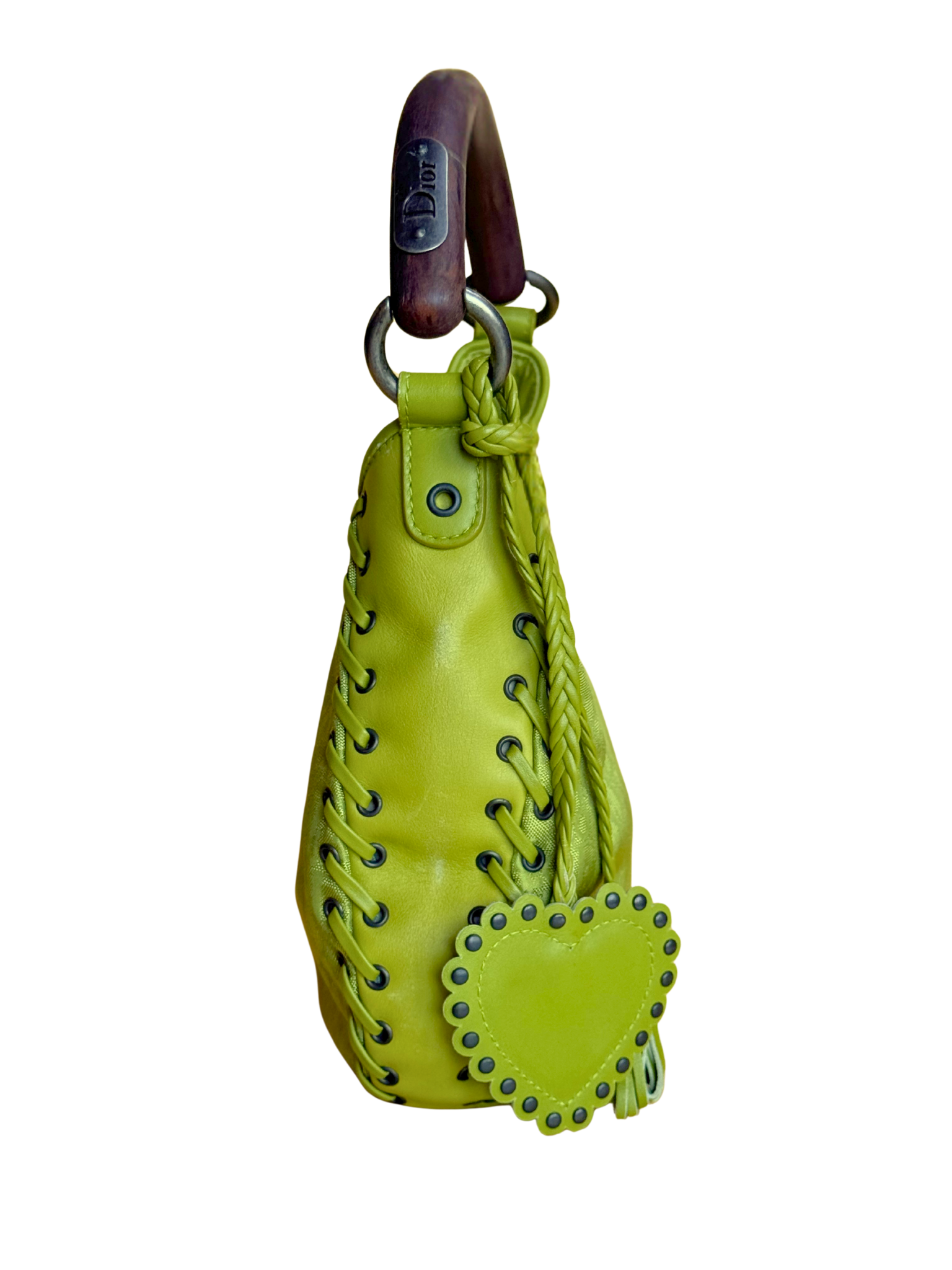 Christian Dior Galliano Gaucho Hobo Bag Lime Green Diorissimo Canvas