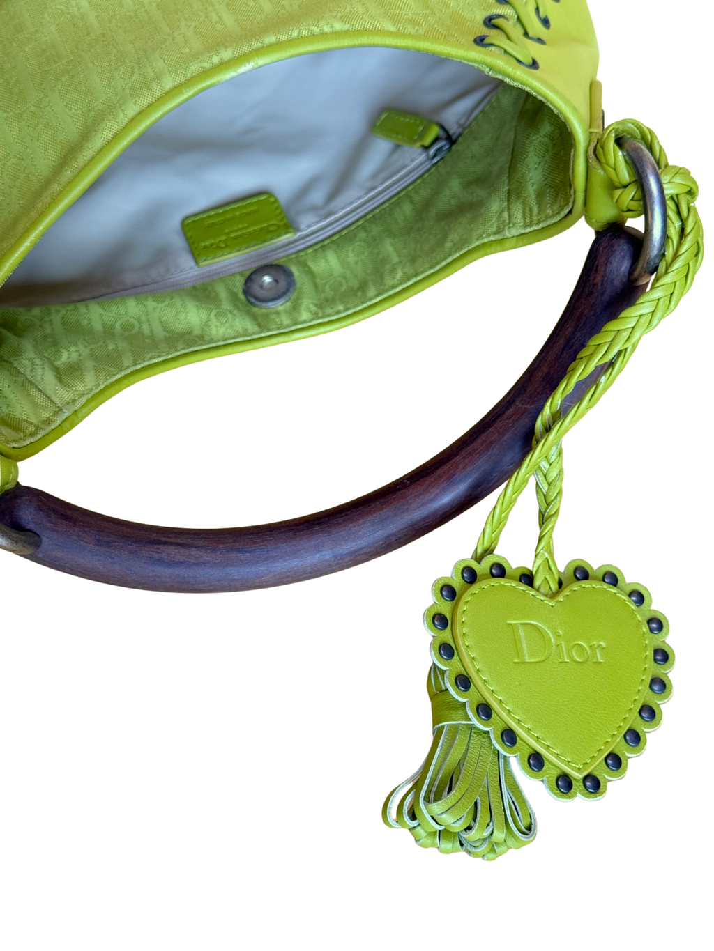 Christian Dior Galliano Gaucho Hobo Bag Lime Green Diorissimo Canvas