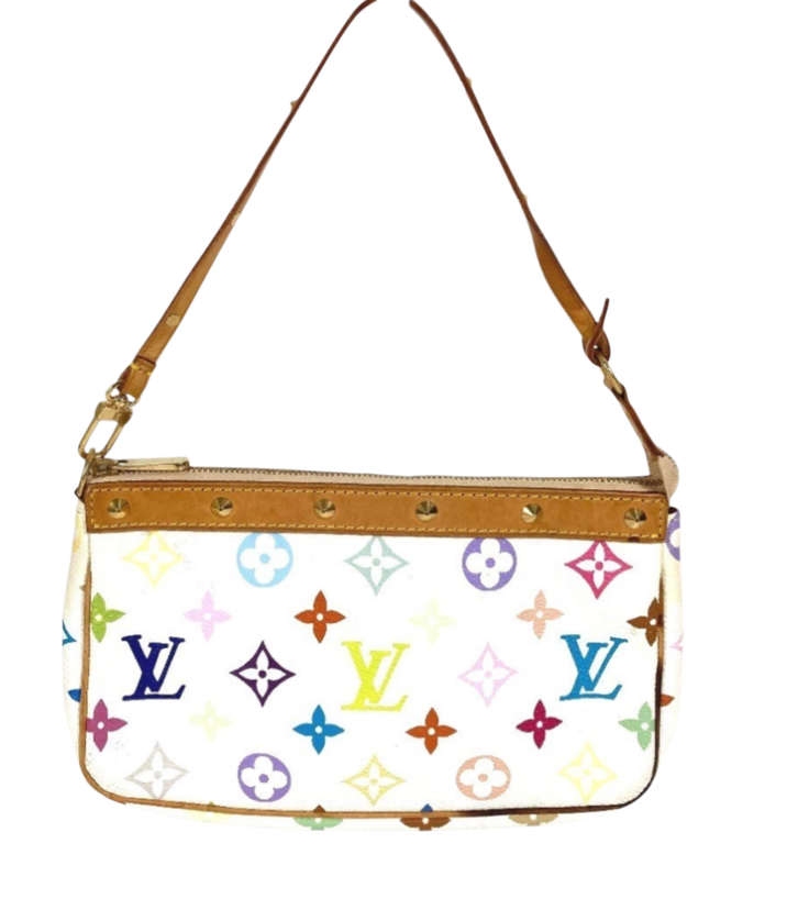 Pochette Accessoire LV x Takashi Murakami Multicolor in tela bianca