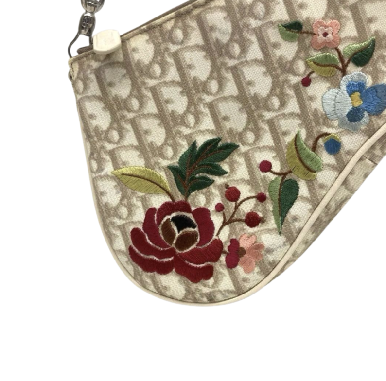 Mini borsa a tracolla Dior Saddle ricamata Beige Trotter