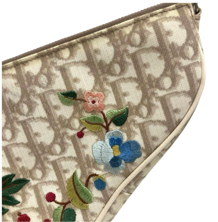 Mini borsa a tracolla Dior Saddle ricamata Beige Trotter