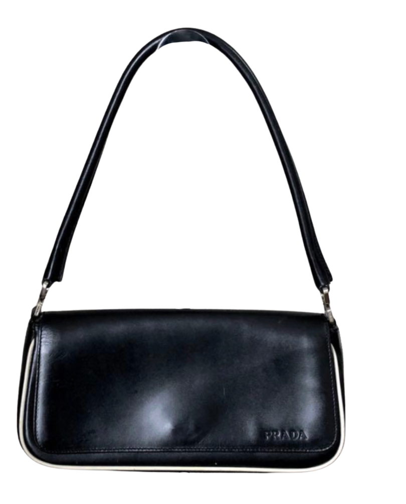 Prada brushed leather spazzolato baguette shoulder flap bag - black