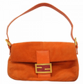 Fendi Orange Suede Baguette with Gold Buckle and Pink Sparkles