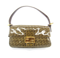 FENDI Zucchino Baguette PVC Shoulder Bag Brown with glitter buckle