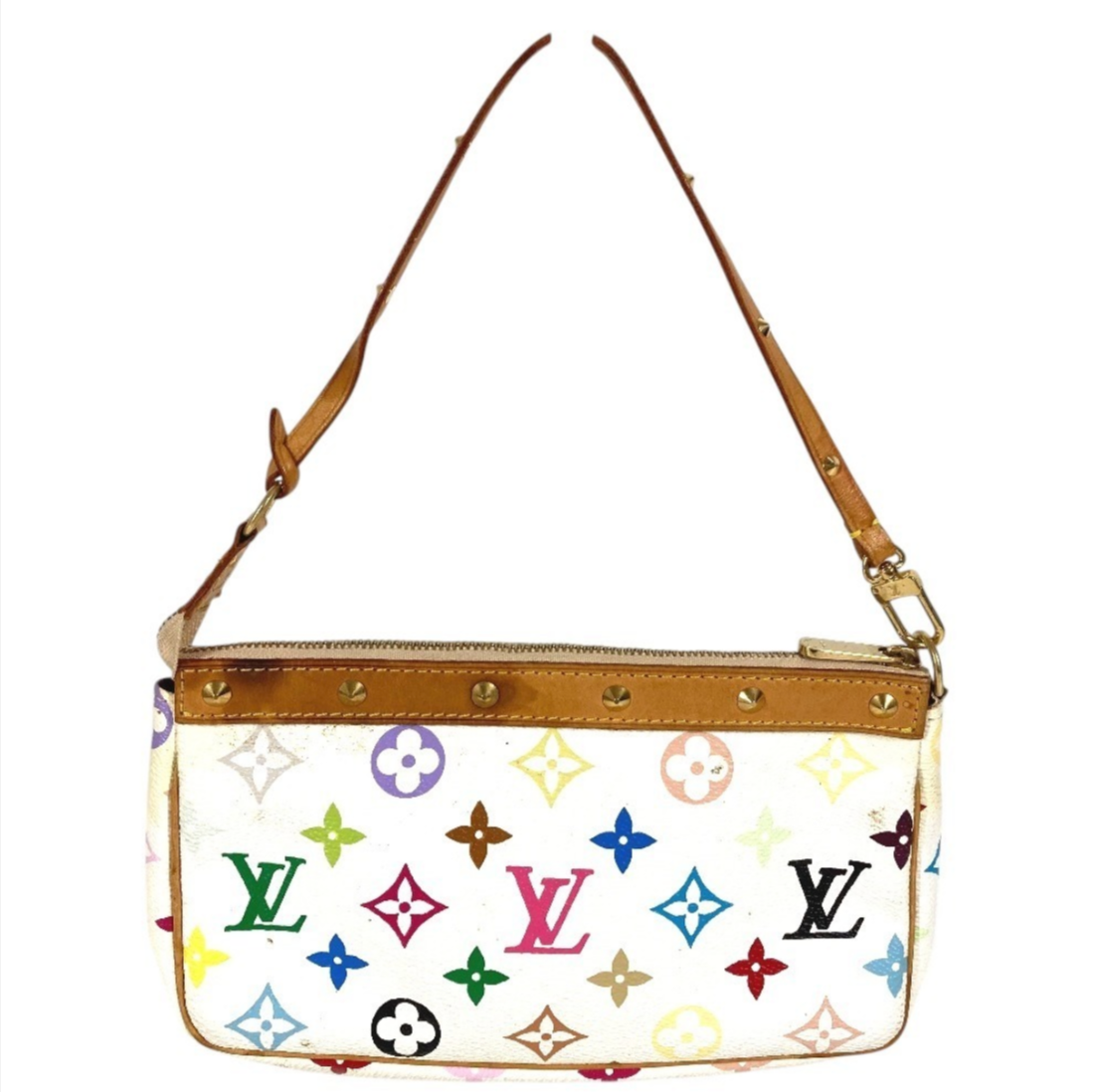 Pochette Accessoire LV x Takashi Murakami Multicolor in tela bianca