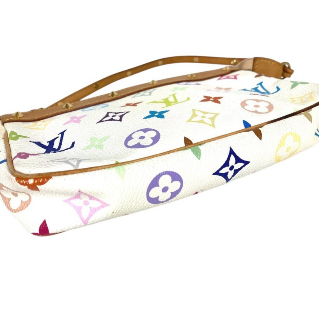 Pochette Accessoire LV x Takashi Murakami Multicolor in tela bianca