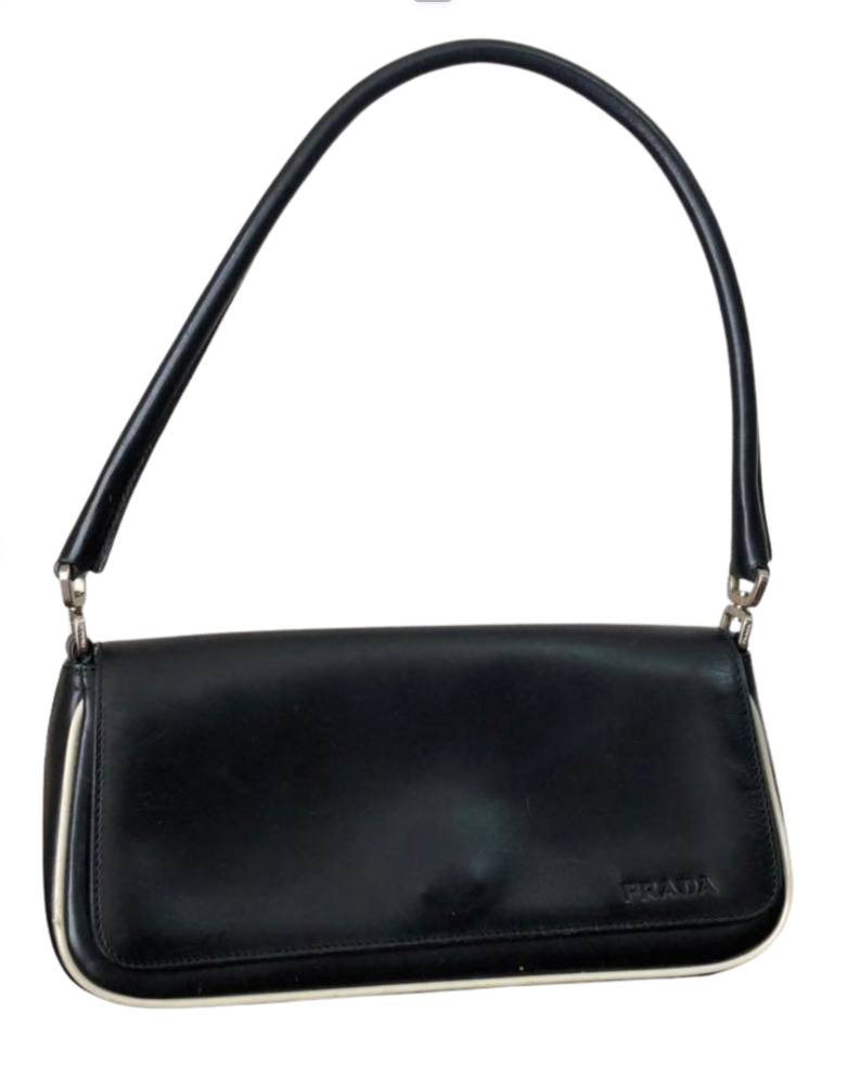 Prada brushed leather spazzolato baguette shoulder flap bag - black