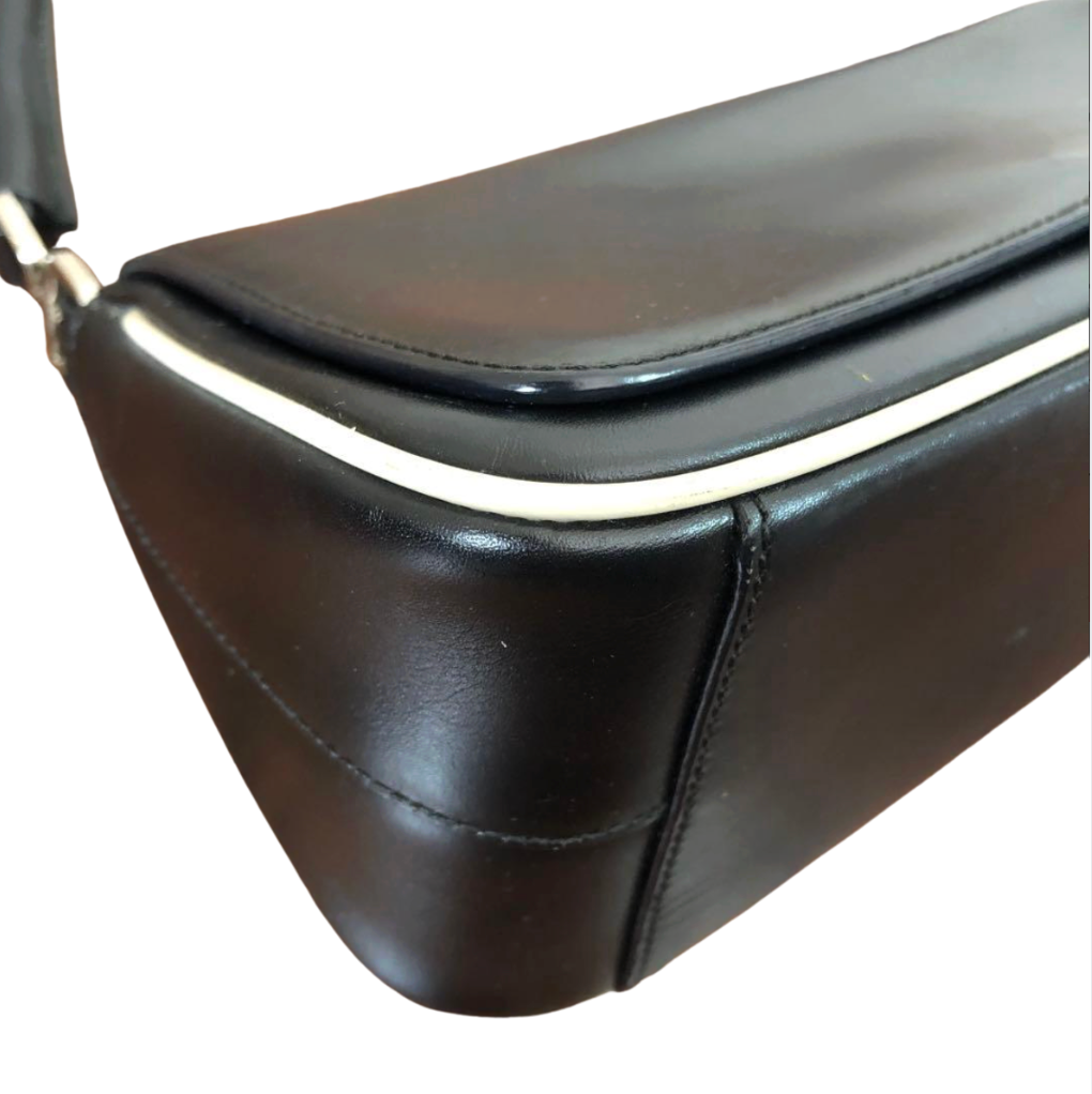 Prada brushed leather spazzolato baguette shoulder flap bag - black