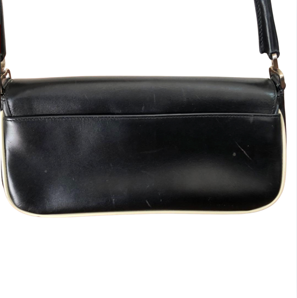 Prada brushed leather spazzolato baguette shoulder flap bag - black