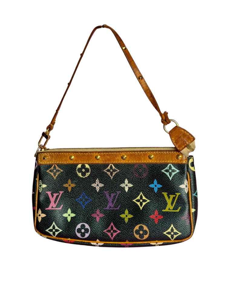 LV x Takashi Murakami Multicolor Black Canvas Pochette Accessoire
