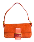Fendi Orange Suede Baguette with Gold Buckle and Pink Sparkles