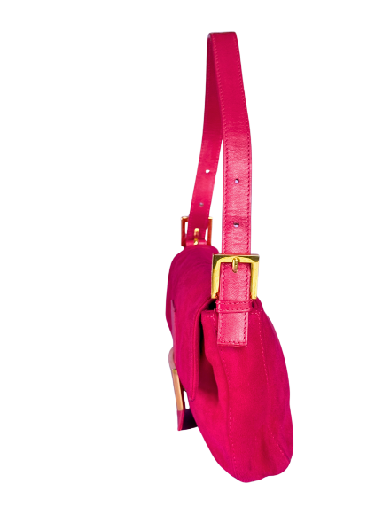 Fendi Hot Pink Suede Baguette with Gold Buckle and Pink Sparkles