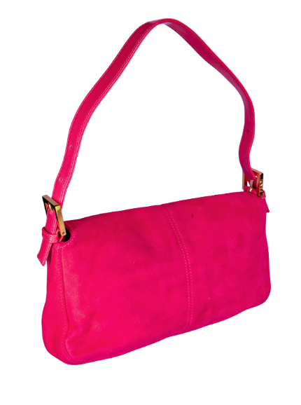 Fendi Hot Pink Suede Baguette with Gold Buckle and Pink Sparkles