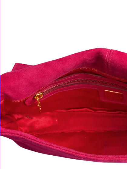Fendi Hot Pink Suede Baguette with Gold Buckle and Pink Sparkles