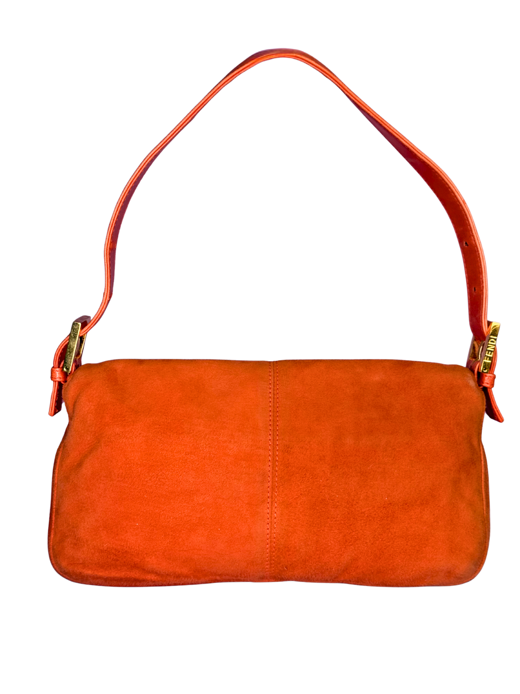 Fendi Orange Suede Baguette with Gold Buckle and Pink Sparkles