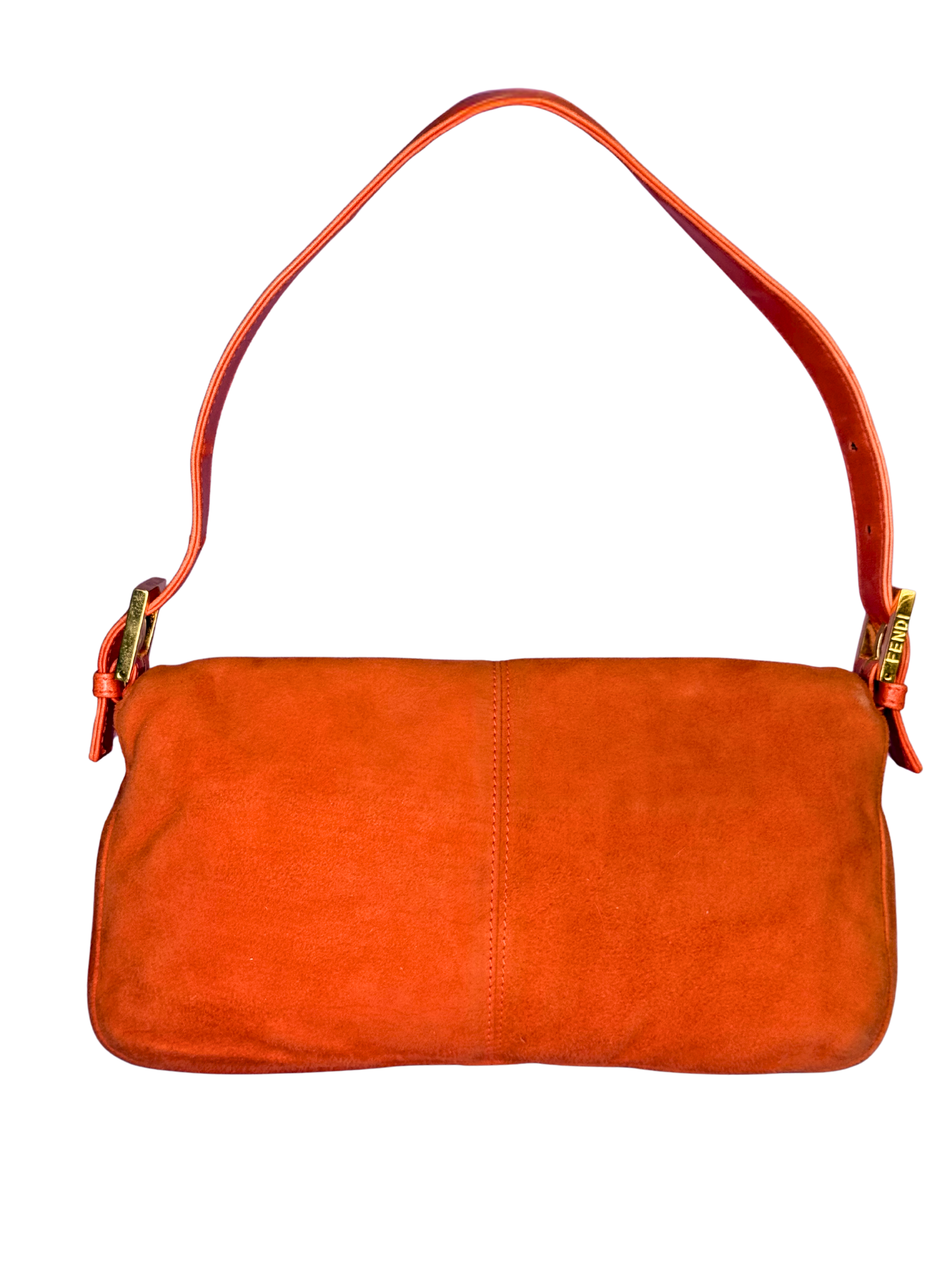 Fendi Orange Suede Baguette with Gold Buckle and Pink Sparkles
