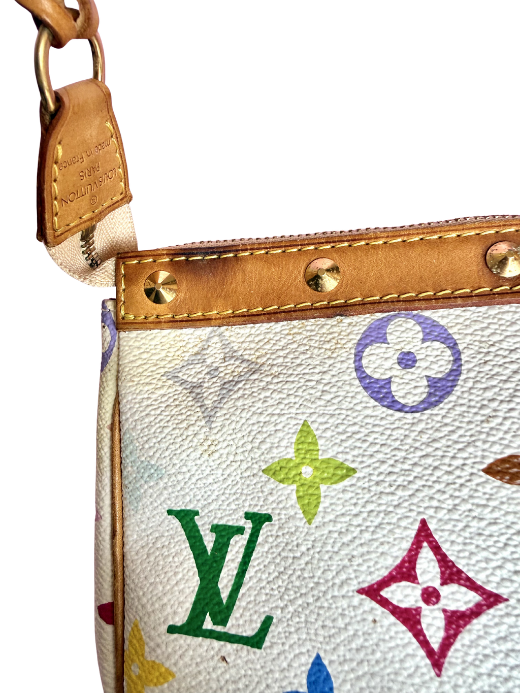 LV x Takashi Murakami Multicolor White Canvas Pochette Accessoire