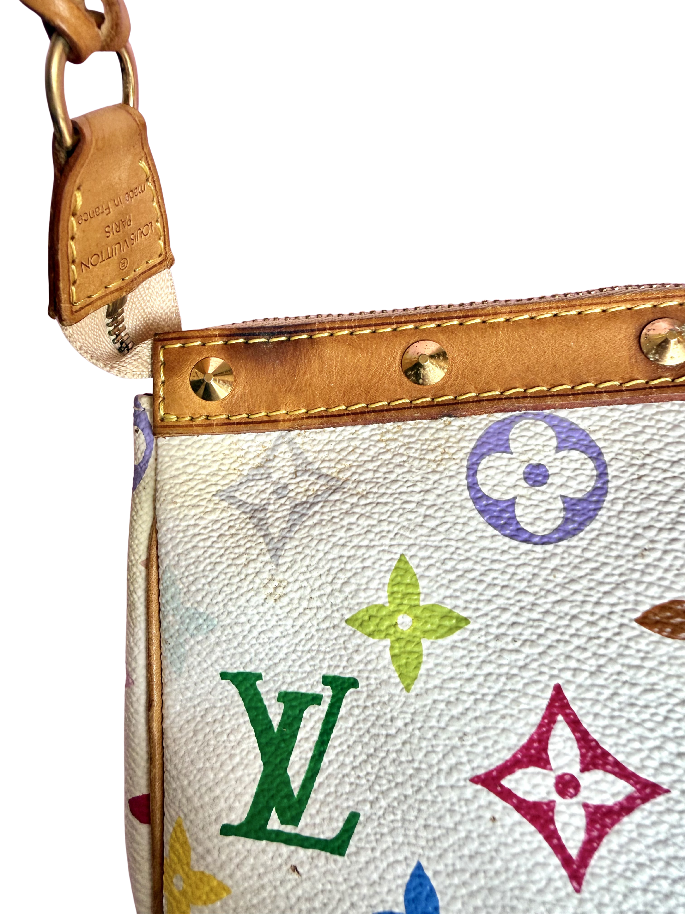 LV x Takashi Murakami Multicolor White Canvas Pochette Accessoire